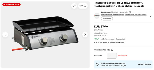 Outsunny 846-108V90SR Gasgrill (2 Brenner, 5 kW, 47,5L x 35,5B cm Grillfläche)