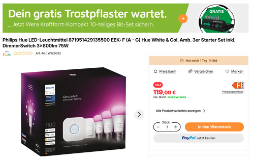 Philips Hue LED-Leuchtmittel 871951429135500 3er Starter Set mit DimmerSwitch inkl. Wera Kraftform Kompakt 10 05056653001 10-tlg. Bit-Set Philips Hue LED-Leuchtmittel 871951429135500 3er Starter Set mit DimmerSwitch inkl. Wera Kraftform Kompakt 10 05056653001 10-tlg. Bit-Set
