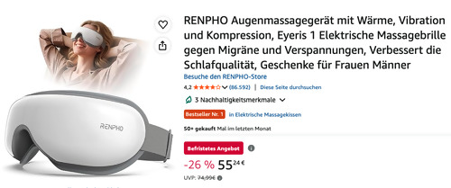RENPHO Eyeris 1 Augenmassagegerät mit Wärme, Vibration und Kompression RENPHO Eyeris 1 Augenmassagegerät mit Wärme, Vibration und Kompression