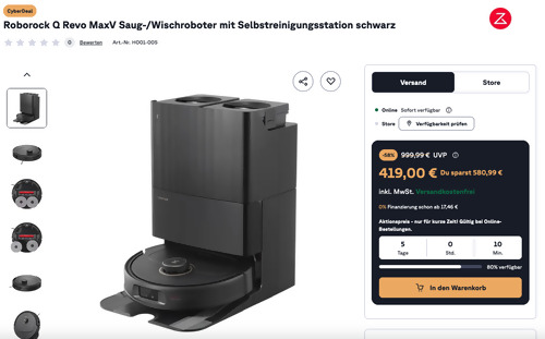 Roborock Q Revo MaxV Saug-/Wischroboter mit Selbstreinigungsstation in Schwarz Roborock Q Revo MaxV Saug-/Wischroboter mit Selbstreinigungsstation in Schwarz