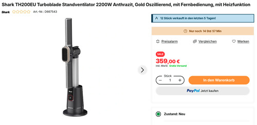 Shark TH200EU TurboBlade Standventilator mit Heizfunktion Shark TH200EU TurboBlade Standventilator mit Heizfunktion