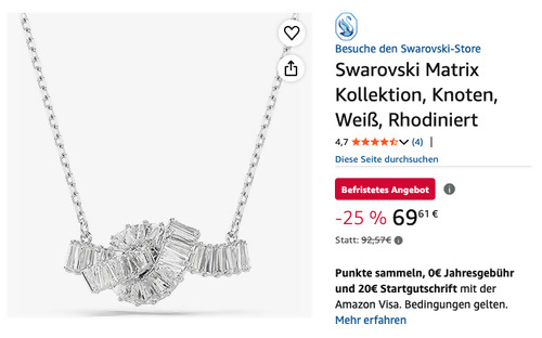 Swarovski 5728553 Matrix Anhänger (42 - 49 cm, Baguette-Schliff, Knoten, Weiß, Rhodiniert) Swarovski 5728553 Matrix Anhänger (42 - 49 cm, Baguette-Schliff, Knoten, Weiß, Rhodiniert)