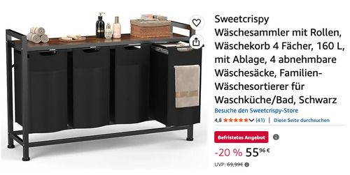 Sweetcrispy 4 Fächer Wäschesammler in Schwarz - jetzt 20% billiger Sweetcrispy 4 Fächer Wäschesammler in Schwarz - jetzt 20% billiger