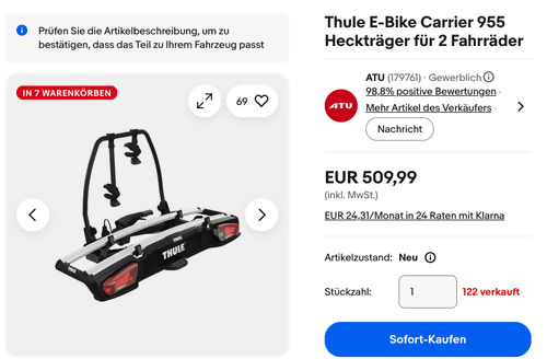 Thule E-Bike Carrier 955 Heckträger für 2 Fahrräder