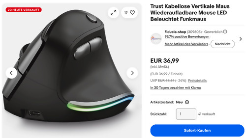 Trust Bayo Kabellose Vertikale Beleuchtete PC-Maus