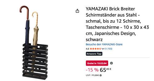 YAMAZAKI 2361 Schirmständer in Schwarz, 30 x 10 x 43 cm