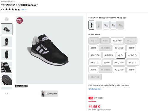 ADIDAS ORIGINALS TREZIOD 2.0 Herren Sneaker in Schwarz/Weiß/Grau, 40 - 48 - jetzt 18% billiger ADIDAS ORIGINALS TREZIOD 2.0 Herren Sneaker in Schwarz/Weiß/Grau, 40 - 48 - jetzt 18% billiger