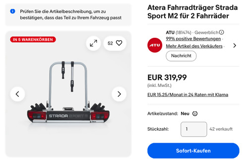 Atera Fahrradträger Strada Sport M2 für 2 Fahrräder
