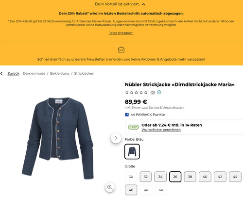 Baur.de - 20% Rabatt auf Trachten von Nübler: z.B. Nübler Strickjacke »Dirndlstrickjacke Maria« in Blau Baur.de - 20% Rabatt auf Trachten von Nübler: z.B. Nübler Strickjacke »Dirndlstrickjacke Maria« in Blau