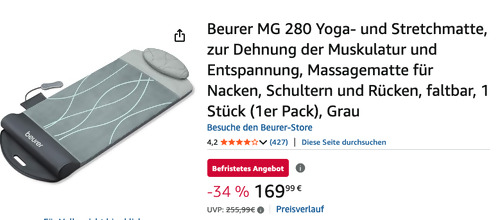Beurer MG 280 Yoga- und Stretchmatte Beurer MG 280 Yoga- und Stretchmatte