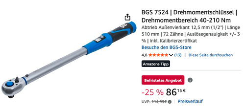 BGS 7524 1/2" Drehmomentschlüssel, 40-210 Nm BGS 7524 1/2" Drehmomentschlüssel, 40-210 Nm