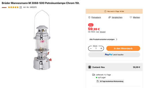 Brüder Mannesmann M 3068-500 Petroleumlampe Chrom