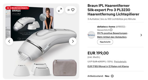 Braun IPL Haarentferner Silk·expert Pro 3 PL3230 Braun IPL Haarentferner Silk·expert Pro 3 PL3230