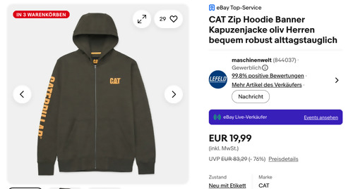 CAT Zip Hoodie Banner Kapuzenjacke oliv, M - 2XL - jetzt 33% billiger CAT Zip Hoodie Banner Kapuzenjacke oliv, M - 2XL - jetzt 33% billiger