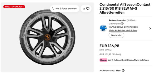 Continental AllSeasonContact 2 215/50 R18 92W M+S Allwetterreifen