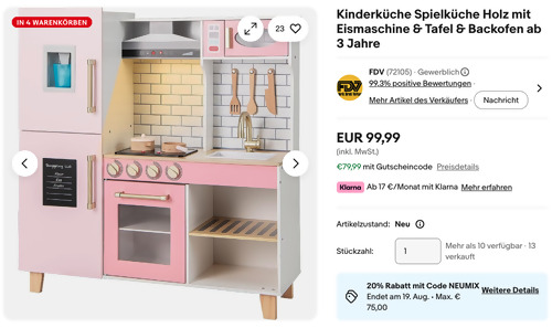 COSTWAY FB32463BUDE Holz-Kinderküche mit Zubehör COSTWAY FB32463BUDE Holz-Kinderküche mit Zubehör
