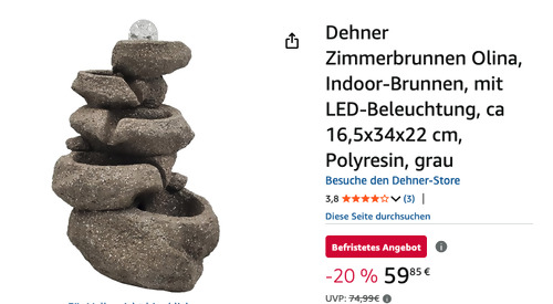 Dehner Zimmerbrunnen "Olina" (ca 16,5x34x22 cm, LED-Beleuchtung) Dehner Zimmerbrunnen "Olina" (ca 16,5x34x22 cm, LED-Beleuchtung)