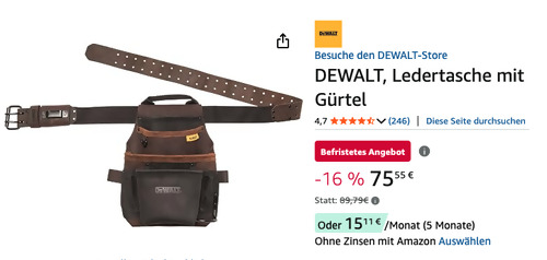 DeWalt DWST550115 Ledertasche mit Gürtel DeWalt DWST550115 Ledertasche mit Gürtel