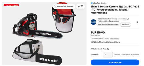 Einhell Benzin-Kettensäge GC-PC 1435 I TC inkl. Forstschutzhelm, Tasche und Mischflasche Einhell Benzin-Kettensäge GC-PC 1435 I TC inkl. Forstschutzhelm, Tasche und Mischflasche