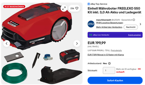 Einhell Mähroboter FREELEXO 550 Kit inkl. 3,0 Ah Akku und Ladegerät