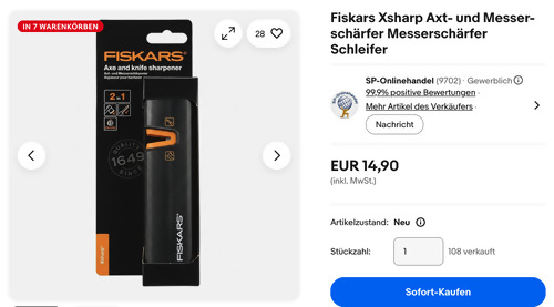 Fiskars 1000601 Xsharp Axt- und Messerschärfer
