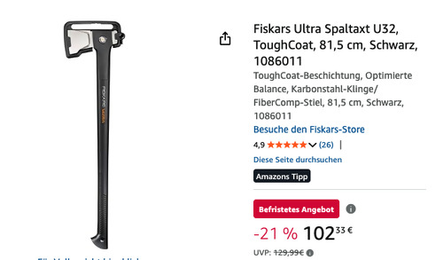 Fiskars Ultra Spaltaxt U32 (81,5 cm, 1,734 kg Kopfgewicht)