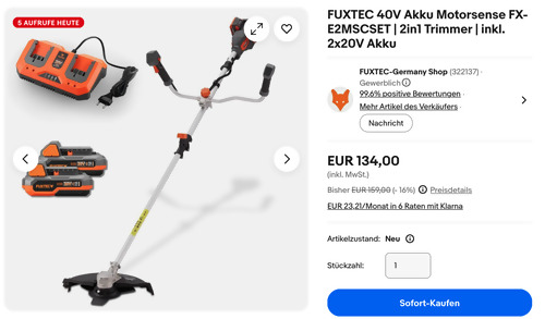 FUXTEC FX-E2MSCSET Akku-Motorsense inkl. 2x20V Akku FUXTEC FX-E2MSCSET Akku-Motorsense inkl. 2x20V Akku