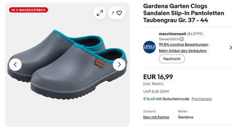 Gardena Garten Clogs Sandalen in Taubengrau 37-38 Gardena Garten Clogs Sandalen in Taubengrau 37-38
