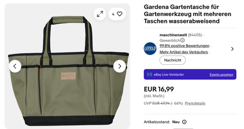 Gardena Gartentasche in Staubiges Olivgrün - jetzt 19% billiger Gardena Gartentasche in Staubiges Olivgrün - jetzt 19% billiger