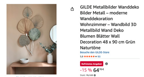 GILDE 48 x 90 cm Metallbilder Wanddeko
