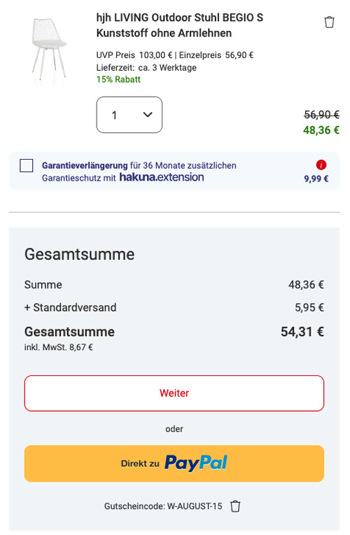 hjh LIVING Outdoor Stuhl BEGIO S in  Weiß