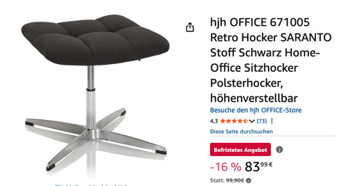hjh OFFICE 671005 Hocker SARANTO in Schwarz hjh OFFICE 671005 Hocker SARANTO in Schwarz