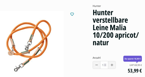 Hunter verstellbare Leine Malia 10/200 apricot/natur - jetzt 6% billiger Hunter verstellbare Leine Malia 10/200 apricot/natur - jetzt 6% billiger