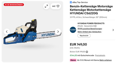 HYUNDAI CS6220G Benzin-Kettensäge, 3.9 PS