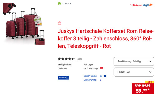 Juskys 3-tlg. Hartschale Kofferset "Rom" in verschiedenen Farben Juskys 3-tlg. Hartschale Kofferset "Rom" in verschiedenen Farben