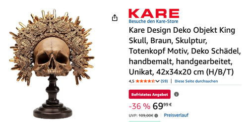 Kare Design 51926 Deko-Objekt King Skull, 42 cm