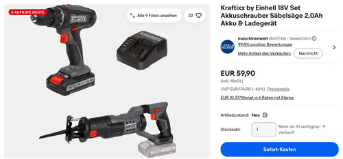Kraftixx by Einhell 18V Akkuschrauber Säbelsäge 2,0Ah Akku & Ladegerät Set Kraftixx by Einhell 18V Akkuschrauber Säbelsäge 2,0Ah Akku & Ladegerät Set