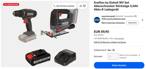 Kraftixx by Einhell 18V Set Akkuschrauber Stichsäge 2,0Ah Akku & Ladegerät Kraftixx by Einhell 18V Set Akkuschrauber Stichsäge 2,0Ah Akku & Ladegerät