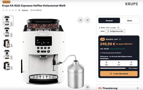 Krups EA 8161 Espresso-Kaffee-Vollautomat Weiß - jetzt 28% billiger