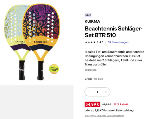 KUIKMA Beachtennis Schläger-Set BTR 510 - jetzt 21% billiger KUIKMA Beachtennis Schläger-Set BTR 510 - jetzt 21% billiger