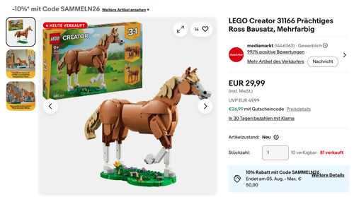 LEGO Creator 31166 Prächtiges Ross Bausatz LEGO Creator 31166 Prächtiges Ross Bausatz