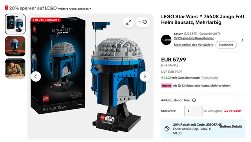 LEGO Star Wars 75408 Jango Fett Helm Bausatz LEGO Star Wars 75408 Jango Fett Helm Bausatz