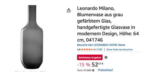 Leonardo 041746 Vase MILANO 64 cm grau