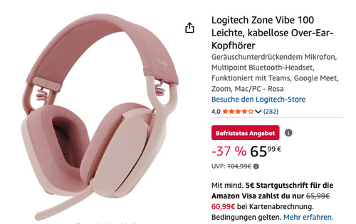 Logitech Zone Vibe 100 Bluetooth-Headset in Rosa Logitech Zone Vibe 100 Bluetooth-Headset in Rosa
