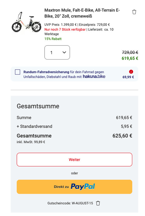 Maxtron Mule 20" Zoll Falt-E-Bike in Cremeweiß - jetzt 14% billiger Maxtron Mule 20" Zoll Falt-E-Bike in Cremeweiß - jetzt 14% billiger