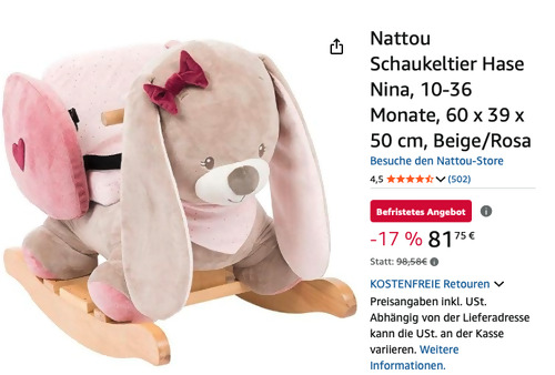 Nattou 987295 Schaukeltier Hase Nina in Beige/Rosa Nattou 987295 Schaukeltier Hase Nina in Beige/Rosa