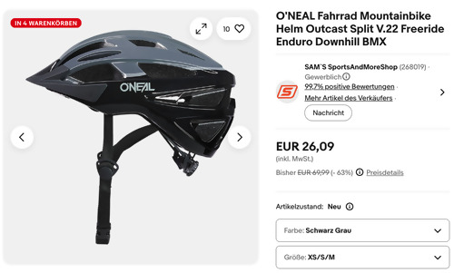 O'NEAL Fahrrad Mountainbike Helm Outcast Split V.22 in Schwarz/Grau XS/S/M - jetzt 13% billiger O'NEAL Fahrrad Mountainbike Helm Outcast Split V.22 in Schwarz/Grau XS/S/M - jetzt 13% billiger