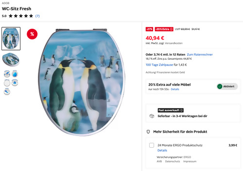 Otto.de - 20% Rabatt auf ausgewählte Möbel: z.B. ADOB WC-Sitz Fresh - jetzt 20% billiger Otto.de - 20% Rabatt auf ausgewählte Möbel: z.B. ADOB WC-Sitz Fresh - jetzt 20% billiger