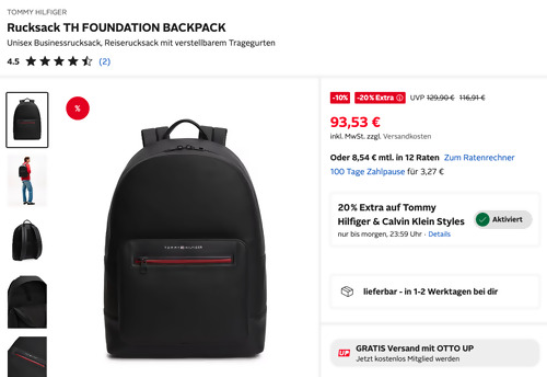 Otto.de - 20% Rabatt auf Tommy Hilfiger & Calvin Klein: z.B. TOMMY HILFIGER Rucksack TH FOUNDATION BACKPACK Otto.de - 20% Rabatt auf Tommy Hilfiger & Calvin Klein: z.B. TOMMY HILFIGER Rucksack TH FOUNDATION BACKPACK