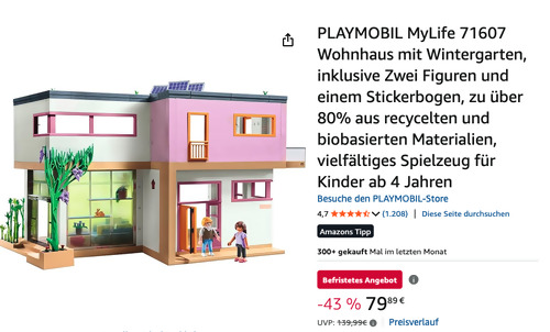 PLAYMOBIL MyLife 71607 Wohnhaus mit Wintergarten PLAYMOBIL MyLife 71607 Wohnhaus mit Wintergarten